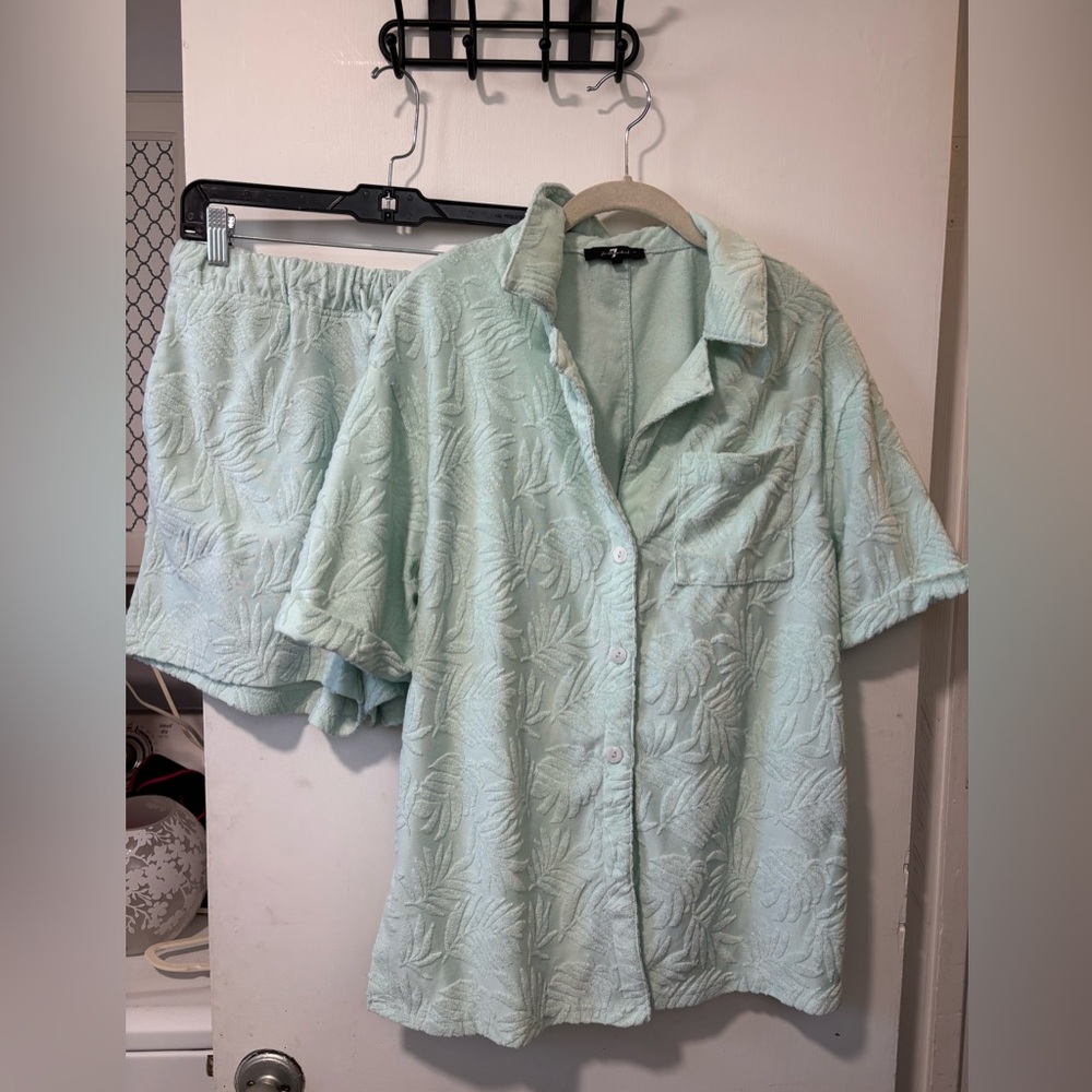 7 Seven For All Mankind Beach Summer Set Terry Cloth Shirt Shorts 2 Piece Size M - Picture 1 of 11
